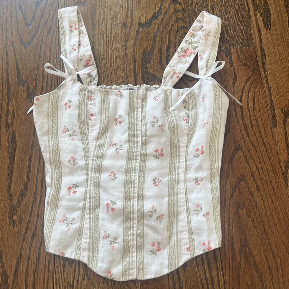 Reformation Tops - Reformation Minton Linen White and Pink Floral Blouse